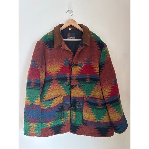 Vintage American Jac Southwestern Aztec Print Duffle Coat - XL - Picture 1 of 11